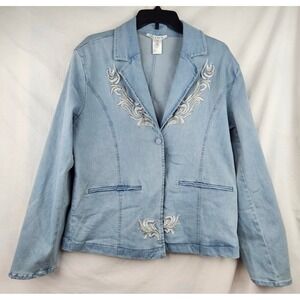 Masseys Light Wash Denim Blazer Embroidered Jacket‎ Sz 16 Western Festival